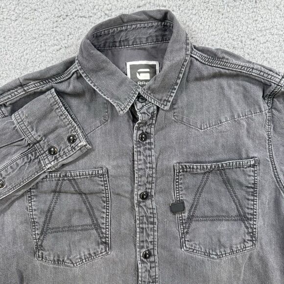 G-Star Raw Shirt Mens Medium Grey Denim Pearl Snap Western Rodeo Adult - Picture 1 of 9